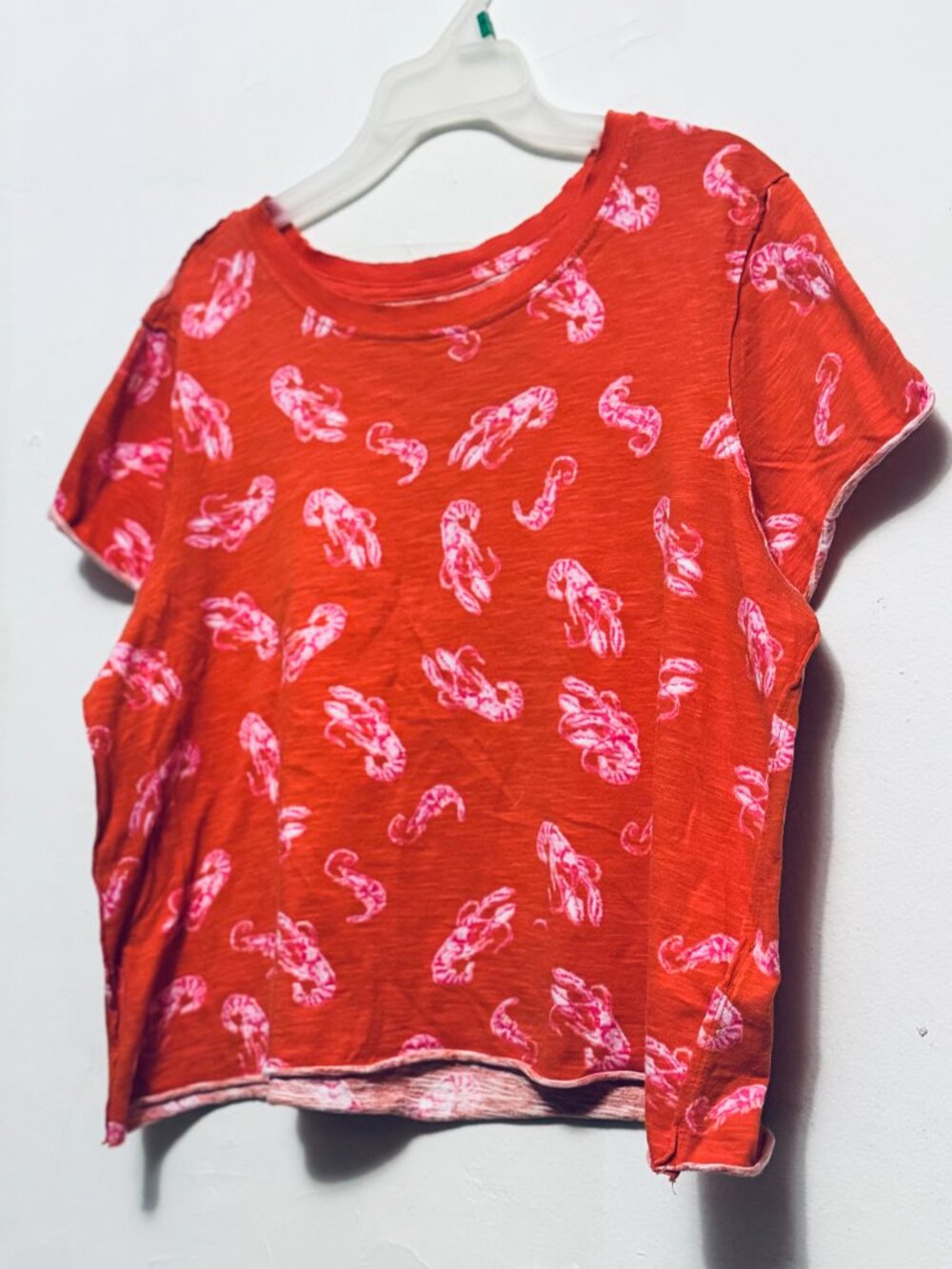 Maeve by Anthropologie Coral Whimsical Shrimp & Crawfish Print T-shirt Size L - Picture 3 of 6